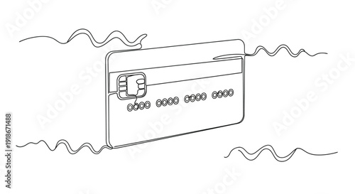 Credit card chip and magnetic stripe, single line art, financial and payment concept