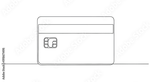 Credit card with chip, single line art, banking and financial transaction concept