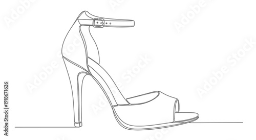 Ankle strap high heel sandal, single line art, fashion and footwear concept