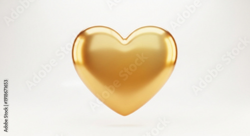Golden heart symbol on white background shiny and reflective