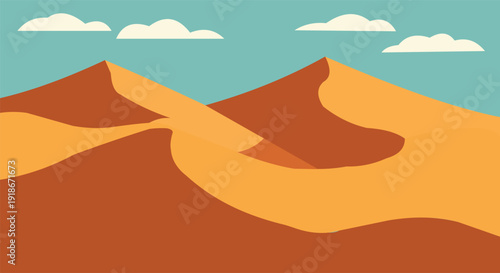 Wavy desert sand dunes with clouds on a sunny day in the morning