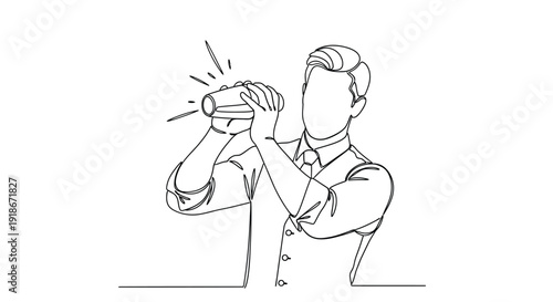 Bartender shaking cocktail in shaker, single line