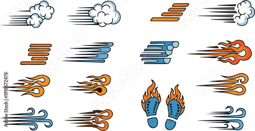 Set of comic speed lines, motion effects, and dynamic elements for design