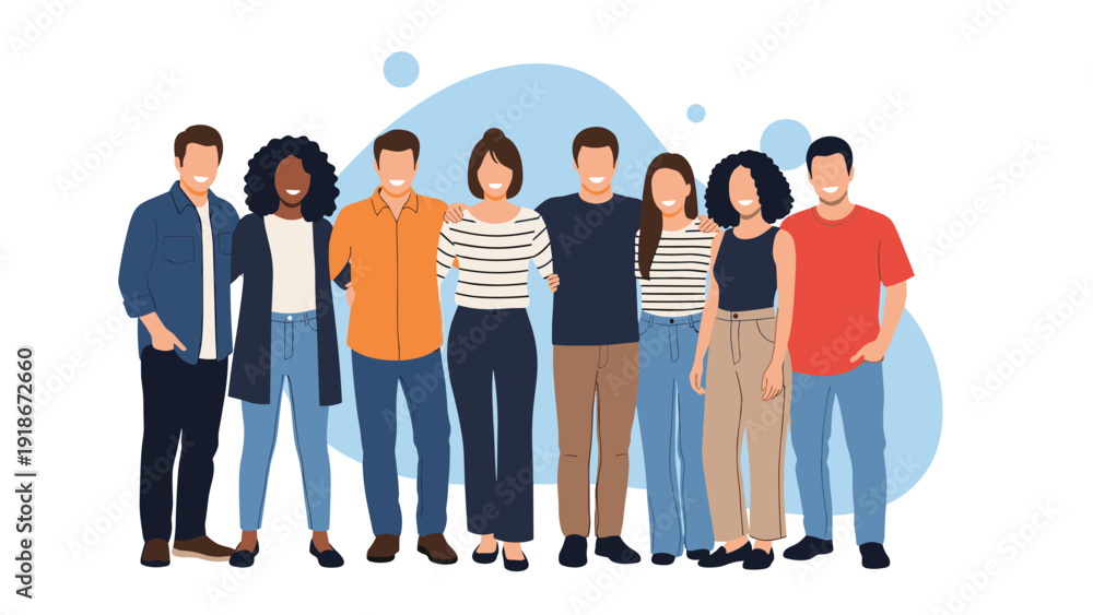 Obraz premium Large group of diverse young men and women standing closely together to represent unity, community, and friendship.