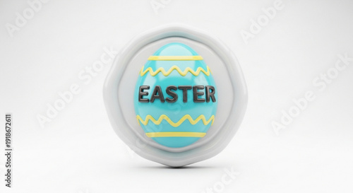Easter egg with yellow lines and black text on white background