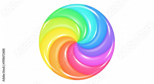 Vibrant rainbow swirl design element with glossy effect on white background