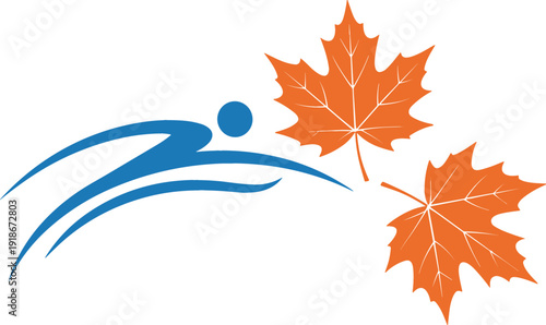 Dynamic Running Figure with Maple Leaves Illustration Representing Canadian Fitness, Autumn Motion, Outdoor Sports and Active Lifestyle Vector Design