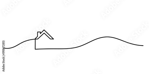 Continuous thin line home vector illustration, minimalist house icon. One line art cottage building Editable stroke
See. Continuous thin line home vector illustration, minimalist house icon.