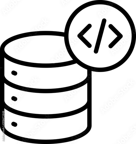 Black database code icon - outline