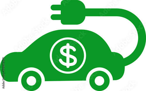 電気自動車のコストを表すドルマーク付きEVアイコン 充電と節約のイメージ（Low Cost Electric Vehicle Icon with Dollar Symbol – EV Charging and Saving Concept）
