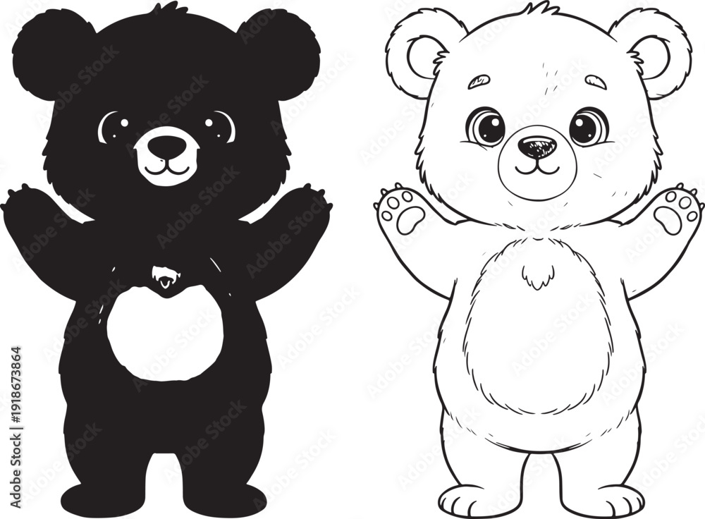 Obraz premium Cute bear duo in contrasting black and white playful poses