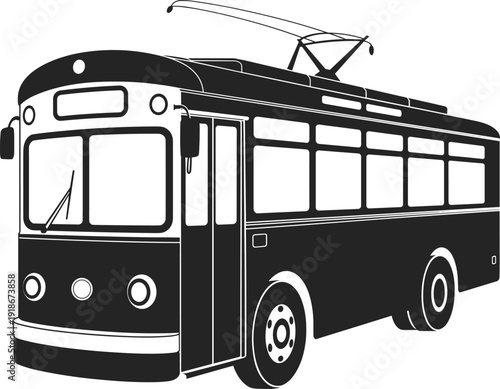 Vintage electric trolleybus vector illustration isolated on white background, classic retro urban transport icon for eco friendly city public transportation and heritage transit design.