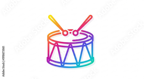 Colorful neon drum illustration with sticks on white background vibrant music concept
