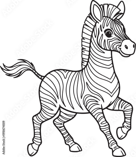 Running zebra in dynamic black and white illustration
