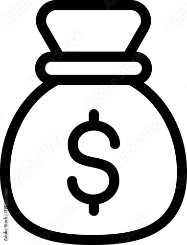 Black money bag icon - outline