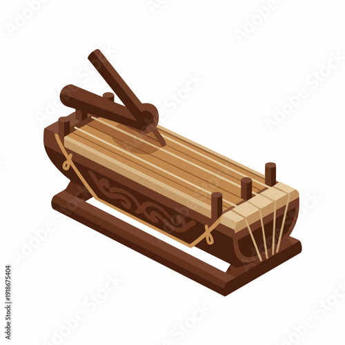 Isometric Flat Gamelan Traditional Music Instrument Culture Isolated Illustration