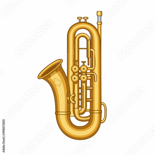Detailed Flat Style Tuba Musical Instrument Brass Wind Illustration