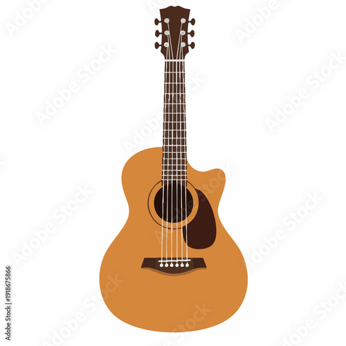 Detailed Flat Acoustic Guitar Musical Instrument Stringed Music Illustration