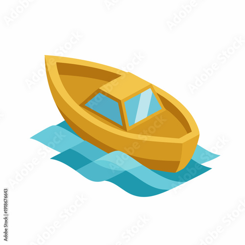 Isometric Simple Yellow Boat on Water Illustration Transportation Icon