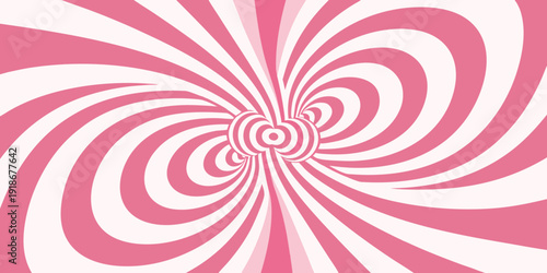 A swirling hypnotic pattern of pink and white radial lines