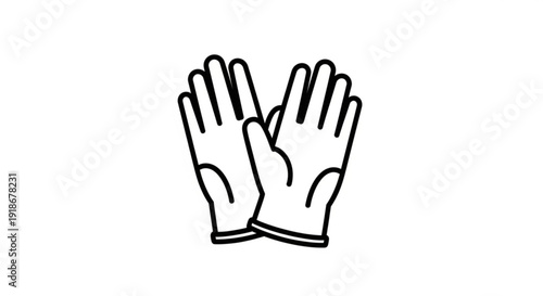 Pair of white protective gloves with black outline on plain white background
