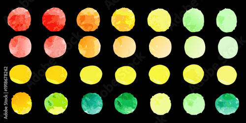 A collection of colorful watercolor oval shapes arranged in rows