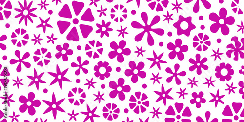Vibrant pink floral pattern covering a clean white background