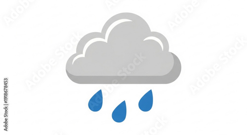 Gray cloud with raindrops icon on white background weather symbol precipitation illustration simple design element