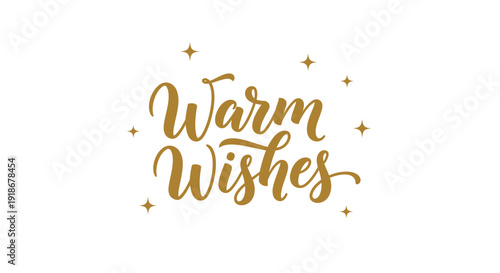 Elegant Gold Script 'Warm Wishes' with Sparkling Decorative Elements
