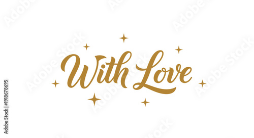 Elegant Gold Text Reading 'With Love' with Sparkling Stars