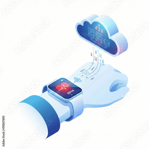 Isometric smart watch monitoring patient heart rate and connecting to cloud data