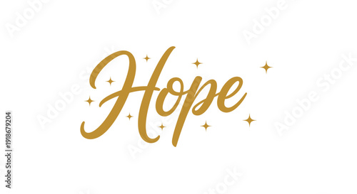 Elegant Gold Hope Text with Sparkling Stars Design