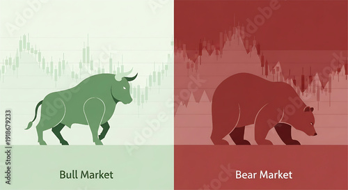 Global Stock Market Trends Bull Bear Comparison Investment Growth and Decline Candlestick Charts