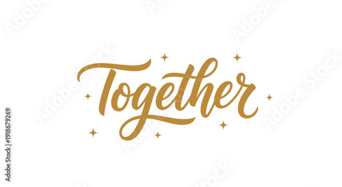 Elegant Gold Script 'Together' Text with Sparkling Accents