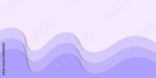 Soft lavender and lilac layered waves flowing gently across a pastel background, 3D paper cut effect with delicate shadows and a calm minimalist aesthetic.