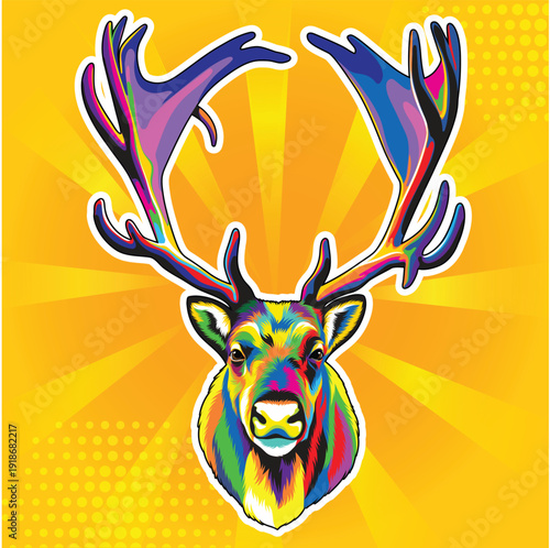 Colorful Caribou Head Illustration – Modern Pop Art Wildlife Design