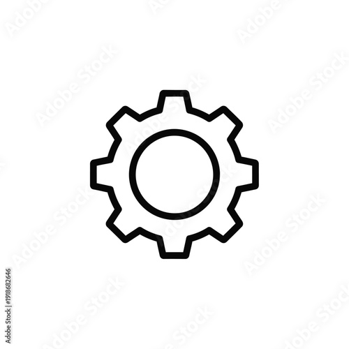 Simple cogwheel icon representing mechanics, industry, and engineering concepts in a clean, minimalist design