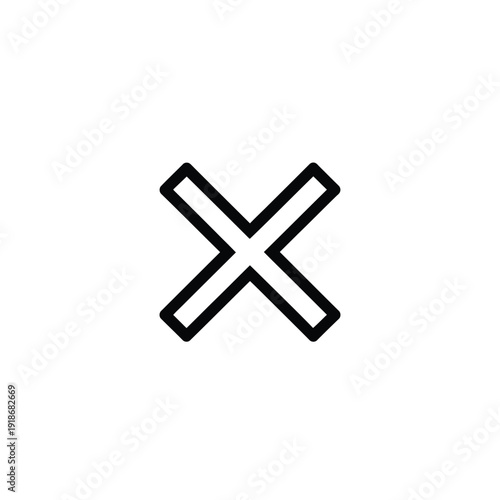 A simple, bold black 'X' mark symbol on a clean white background, representing a cross, multiplication, or an incorrect answer