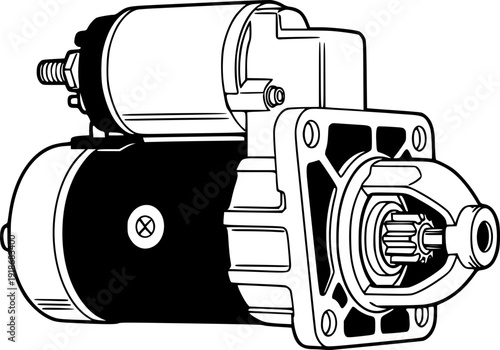 starter motor silhouette line art vector illustration with a white background
