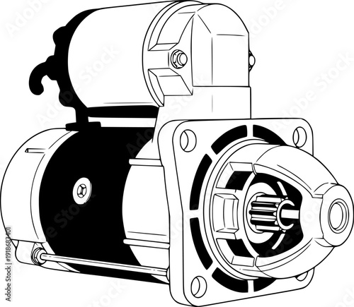 starter motor silhouette line art vector illustration with a white background
