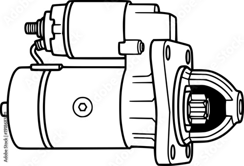starter motor silhouette line art vector illustration with a white background
