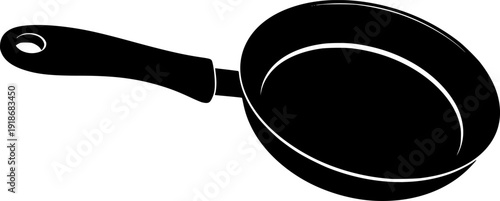 Black Silhouette of a Round Frying Pan with Handle and Hanging Hole
