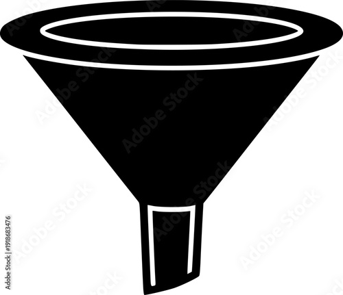 Black and White Graphic Depiction of a Funnel with a Wide Opening Above
