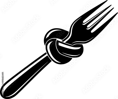 Illustration of a Black and White Fork Tied in a Knot Graphic Style
