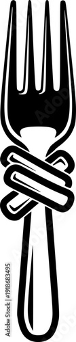 Illustration of a Black and White Fork Tied in a Knot Graphic Style

