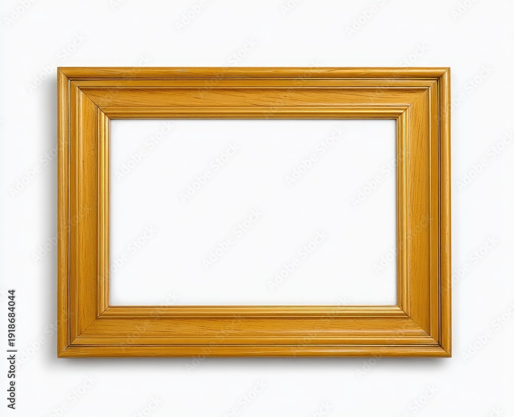 Fototapeta premium Ornate wooden picture frame with a warm, glossy finish on white
