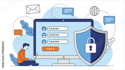 Protecting Digital Assets – Secure Network Access and Cybersecurity Best Practices for Business Growth Vector Illustration