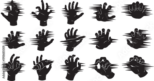 Collection of black hand gestures on white background vector
