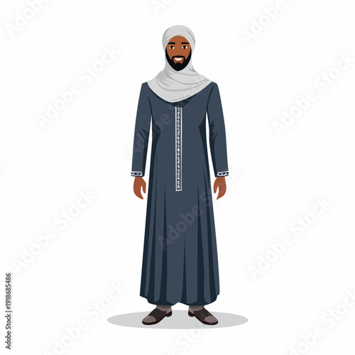 Illustration of a man wearing traditional Arabic clothing and headscarf.