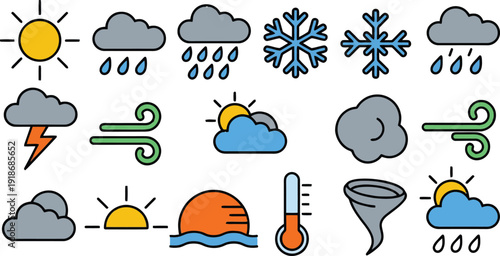 Set of 16 weather icons vector